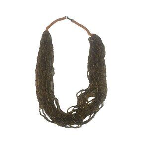 VTG Multistrand Gold Beaded Necklace Costume Jewelry Orange Wrapped Clasp